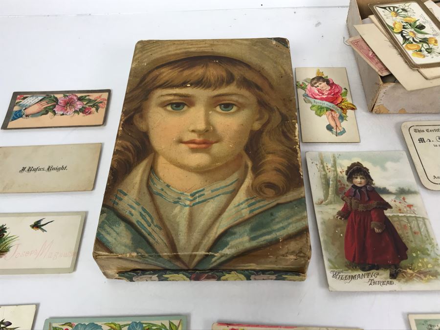 Large Collection Of Antique Calling Cards Visiting Cards Compliments Cards Victorian Showing Some Samples Plus Box At Top Is Filled - See Photos - Just Added [Photo 21]