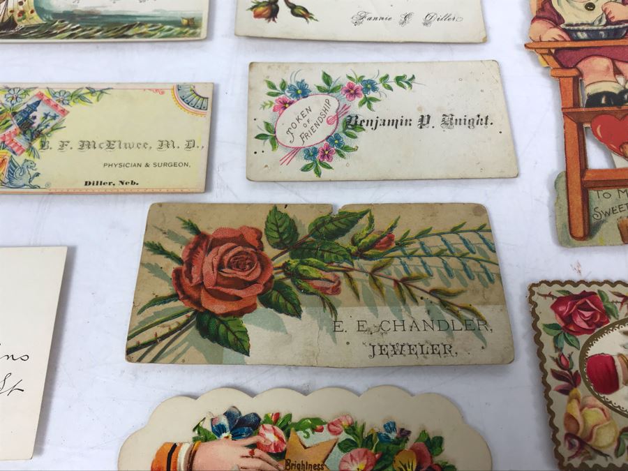 Large Collection Of Antique Calling Cards Visiting Cards Compliments Cards Victorian Showing Some Samples Plus Box At Top Is Filled - See Photos - Just Added [Photo 7]