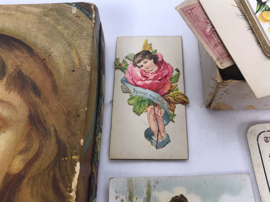 Large Collection Of Antique Calling Cards Visiting Cards Compliments Cards Victorian Showing Some Samples Plus Box At Top Is Filled - See Photos - Just Added [Photo 15]