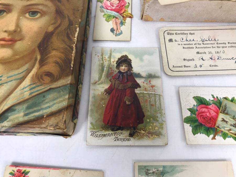Large Collection Of Antique Calling Cards Visiting Cards Compliments Cards Victorian Showing Some Samples Plus Box At Top Is Filled - See Photos - Just Added [Photo 14]