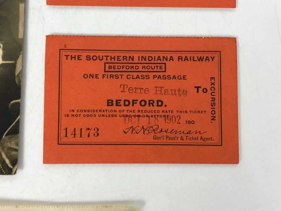 Antique 1902 First Class Passage Railroad Tickets Southern Indiana ...