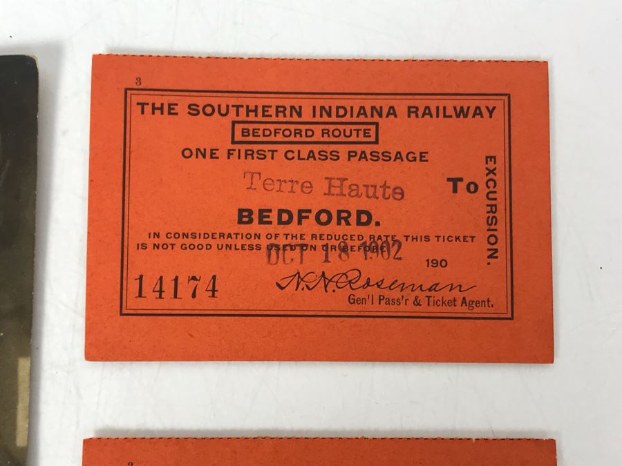 Antique 1902 First Class Passage Railroad Tickets Southern Indiana Railway, Old Photo Postcard Train Office Of Saint Charles Air Line RR Chicago, Old RR Passenger Just Married Paper & Grand Army Of The Republic Women's Relief Corp Ribbon - Just Added [Photo 2]