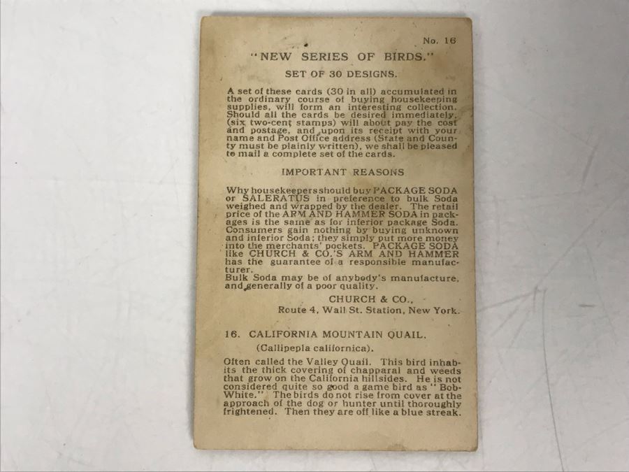 Collection Of (56) Early 1900s Arm & Hammer Soda Birds Cards By Church & Co New York - Just Added [Photo 31]