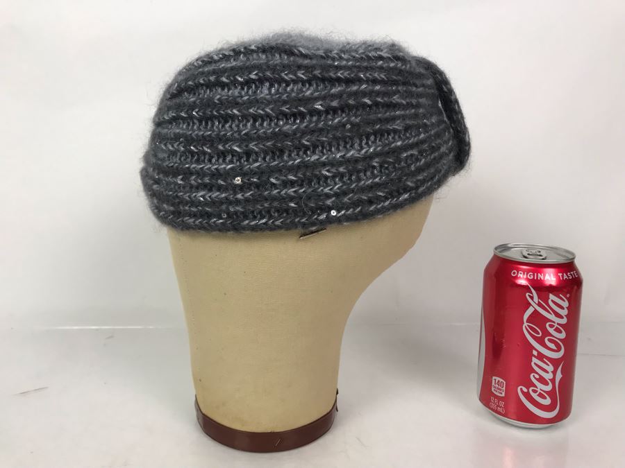 Vintage Canvas Mannequin Head Form With Max Mara Sequin Embellished Knit Hat (Hat Retails For $285) - Just Added [Photo 1]