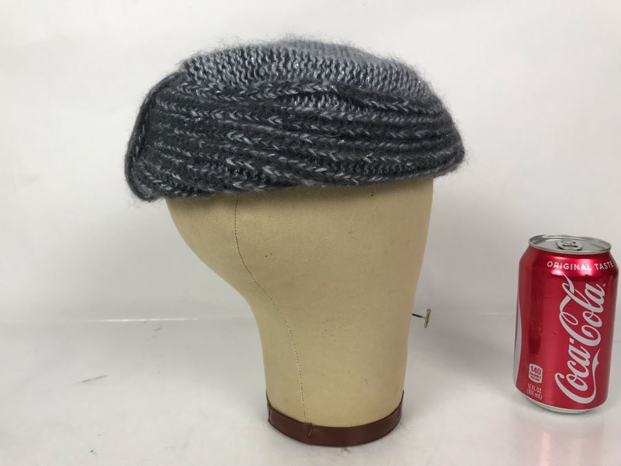 Vintage Canvas Mannequin Head Form With Max Mara Sequin Embellished Knit Hat (Hat Retails For $285) - Just Added [Photo 2]