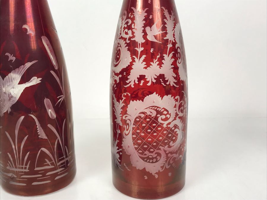 Pair Of Hand Blown Czechoslovakian Bottles 12.5H X 3.25W - Just Added [Photo 7]