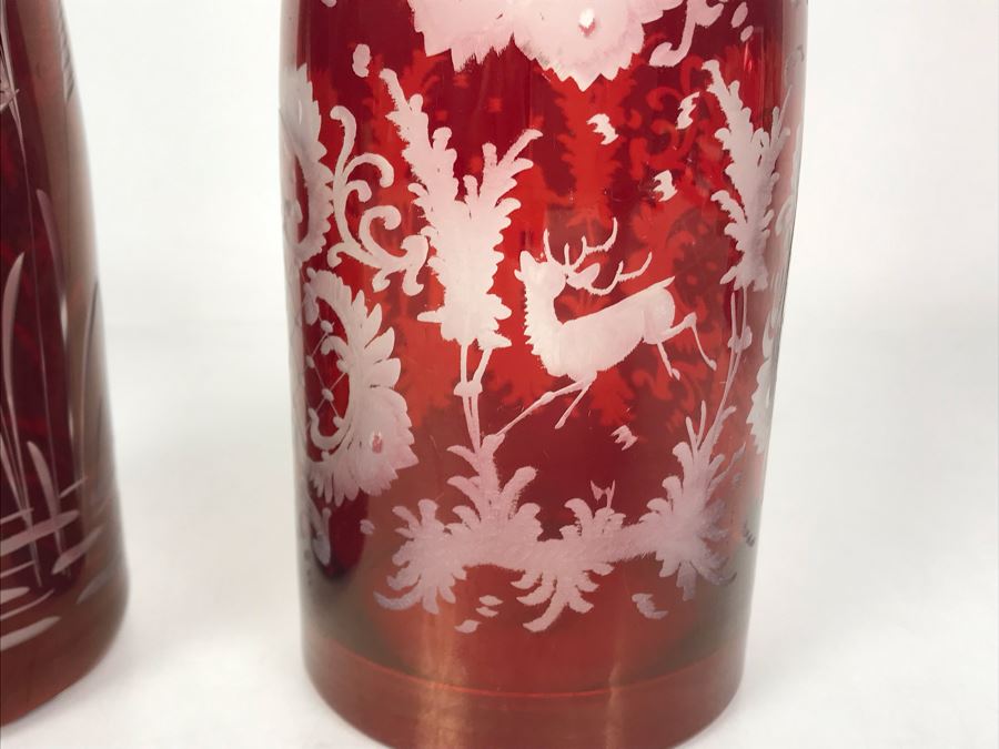 Pair Of Hand Blown Czechoslovakian Bottles 12.5H X 3.25W - Just Added [Photo 9]