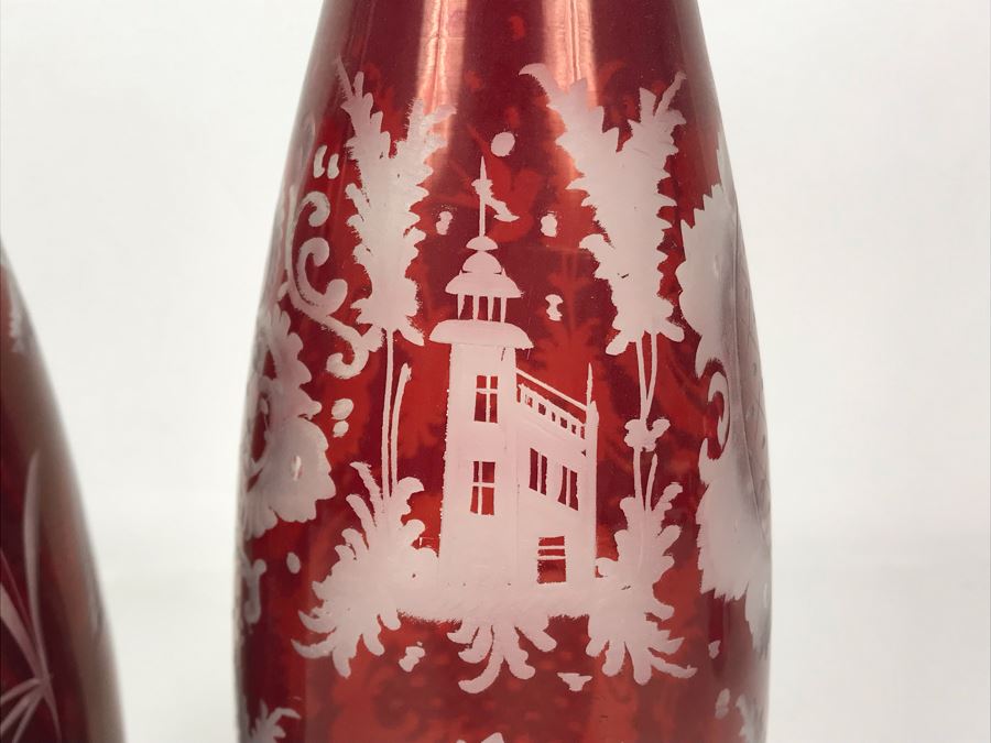 Pair Of Hand Blown Czechoslovakian Bottles 12.5H X 3.25W - Just Added [Photo 3]