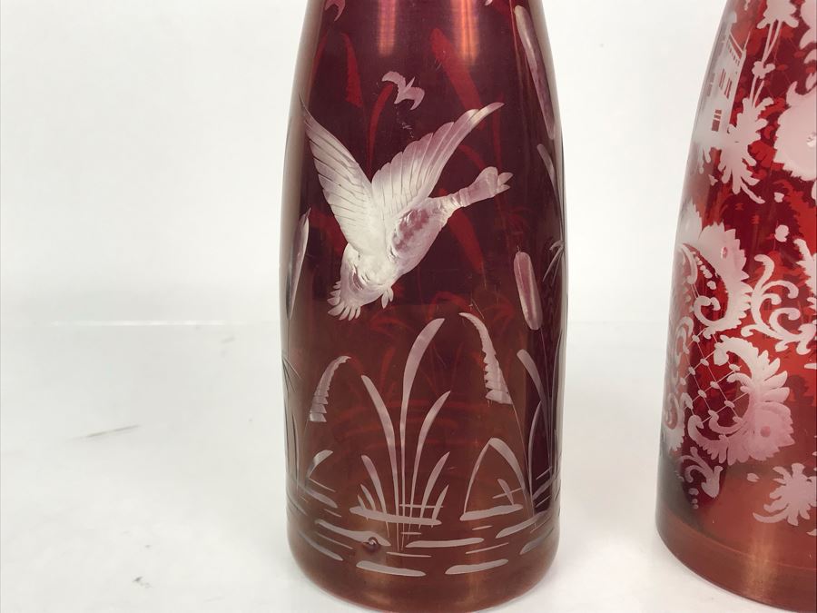 Pair Of Hand Blown Czechoslovakian Bottles 12.5H X 3.25W - Just Added [Photo 10]