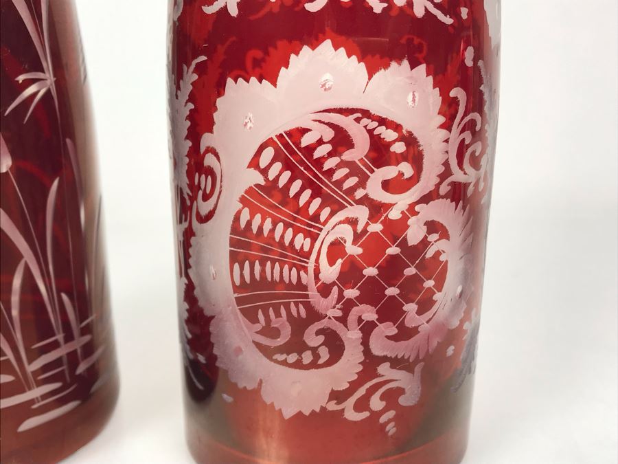 Pair Of Hand Blown Czechoslovakian Bottles 12.5H X 3.25W - Just Added [Photo 4]