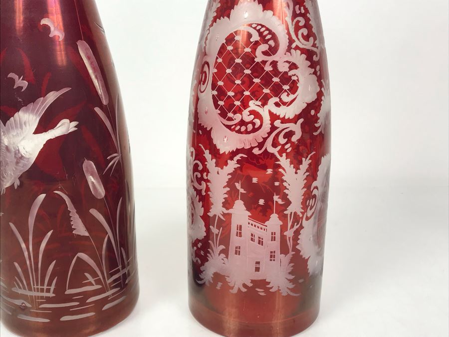 Pair Of Hand Blown Czechoslovakian Bottles 12.5H X 3.25W - Just Added [Photo 5]