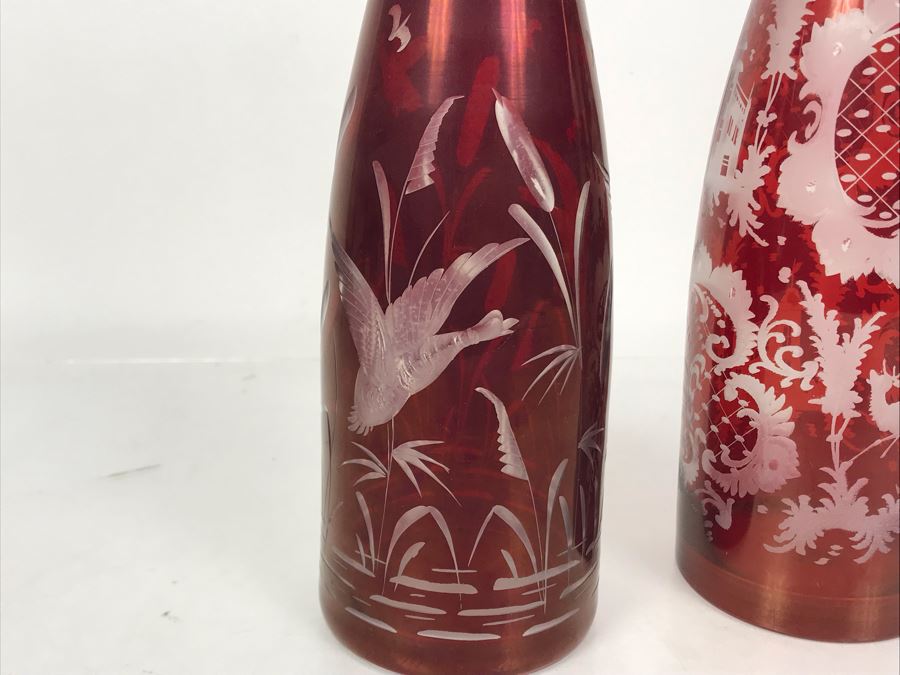 Pair Of Hand Blown Czechoslovakian Bottles 12.5H X 3.25W - Just Added [Photo 11]