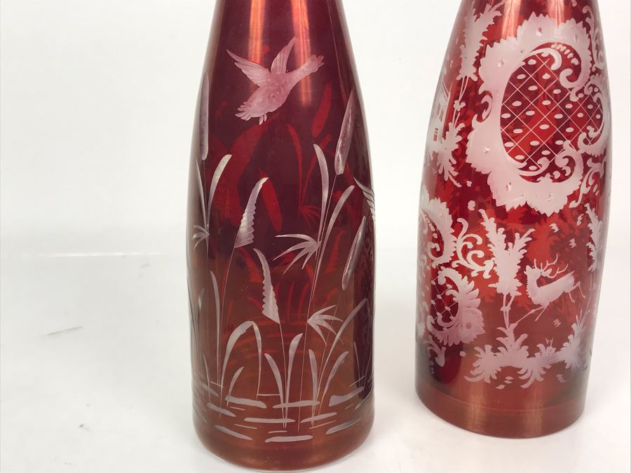 Pair Of Hand Blown Czechoslovakian Bottles 12.5H X 3.25W - Just Added [Photo 12]