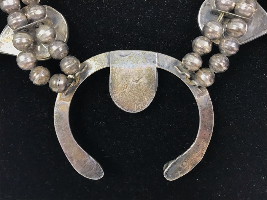 Stunning Old Native American Sterling Silver And Turquoise Squash Blossom Statement Necklace 210g - See Photos For Note - Just Added [Photo 23]