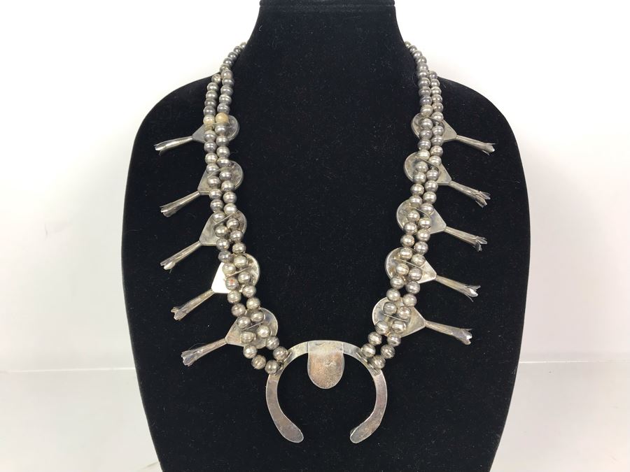 Stunning Old Native American Sterling Silver And Turquoise Squash Blossom Statement Necklace 210g - See Photos For Note - Just Added [Photo 21]