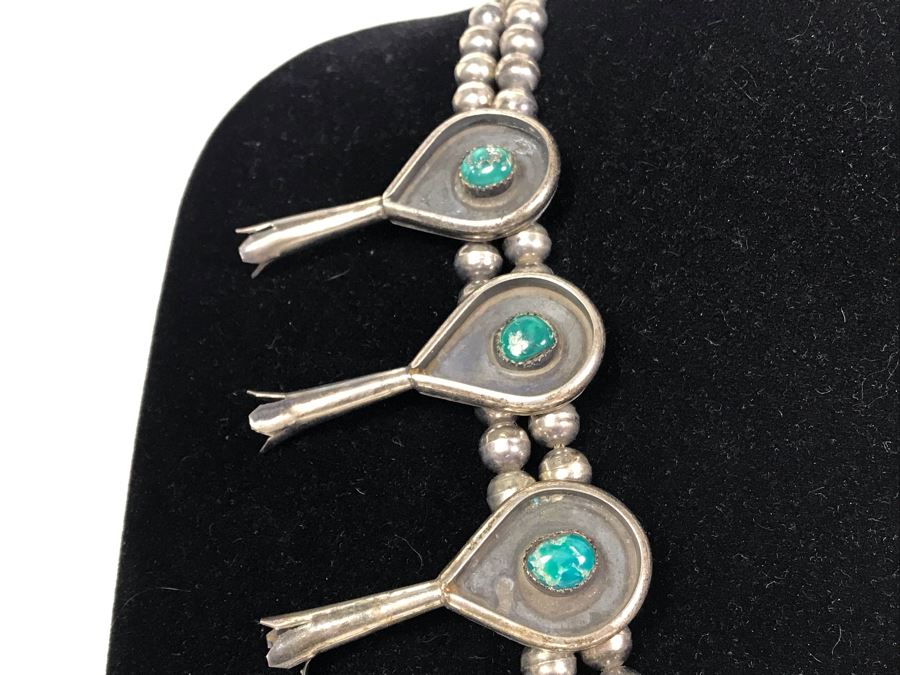 Stunning Old Native American Sterling Silver And Turquoise Squash Blossom Statement Necklace 210g - See Photos For Note - Just Added [Photo 15]