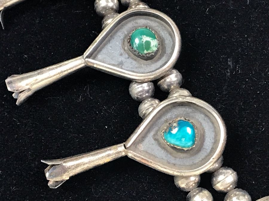 Stunning Old Native American Sterling Silver And Turquoise Squash Blossom Statement Necklace 210g - See Photos For Note - Just Added [Photo 11]