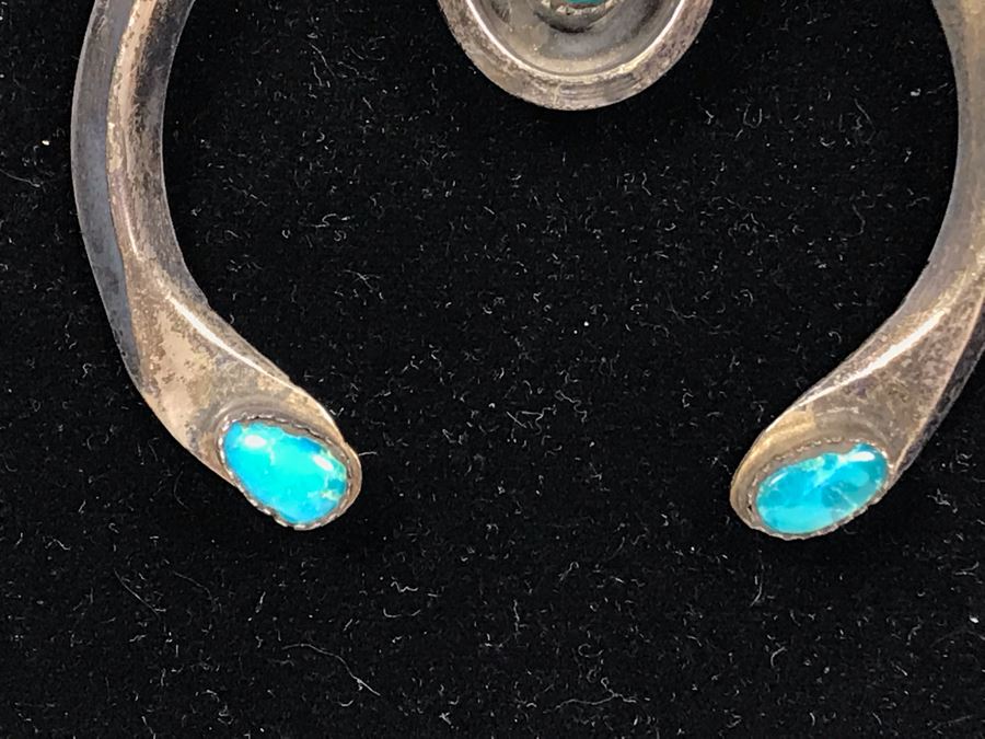 Stunning Old Native American Sterling Silver And Turquoise Squash Blossom Statement Necklace 210g - See Photos For Note - Just Added [Photo 9]