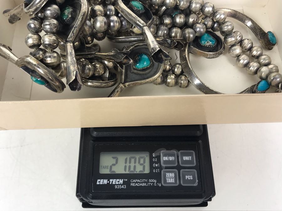 Stunning Old Native American Sterling Silver And Turquoise Squash Blossom Statement Necklace 210g - See Photos For Note - Just Added [Photo 25]