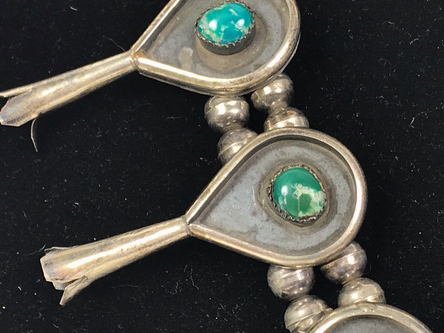 Stunning Old Native American Sterling Silver And Turquoise Squash Blossom Statement Necklace 210g - See Photos For Note - Just Added [Photo 13]