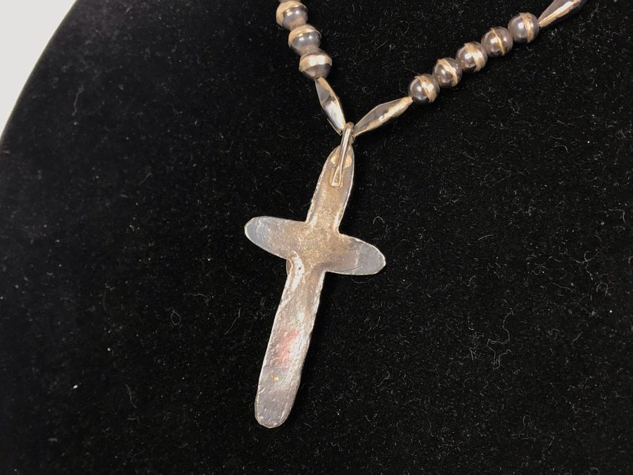 Vintage Old Pawn Native American Sterling Silver Turquoise Cross Pendant Necklace 48g - Just Added [Photo 10]