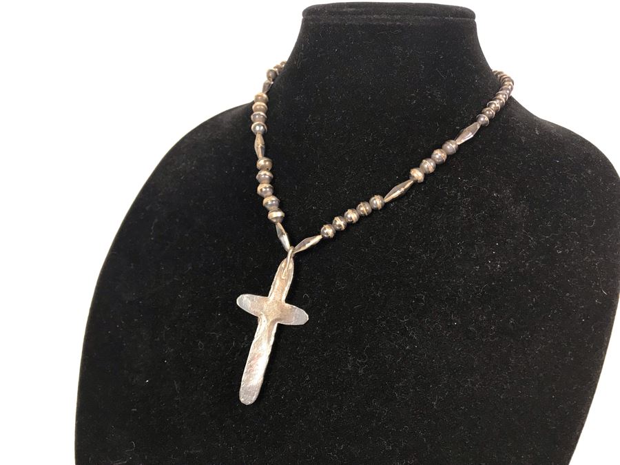 Vintage Old Pawn Native American Sterling Silver Turquoise Cross Pendant Necklace 48g - Just Added [Photo 9]