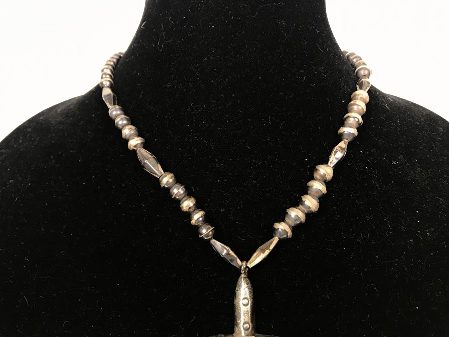 Vintage Old Pawn Native American Sterling Silver Turquoise Cross Pendant Necklace 48g - Just Added [Photo 7]