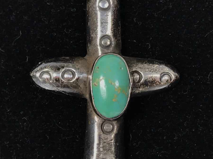 Vintage Old Pawn Native American Sterling Silver Turquoise Cross Pendant Necklace 48g - Just Added [Photo 6]