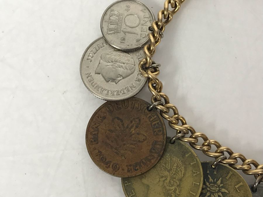 Mid-Century Charm Bracelet With Mid-Century Foreign Coins On Gold Filled Bracelet - Just Added [Photo 2]