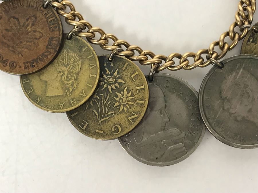 Mid-Century Charm Bracelet With Mid-Century Foreign Coins On Gold Filled Bracelet - Just Added [Photo 3]