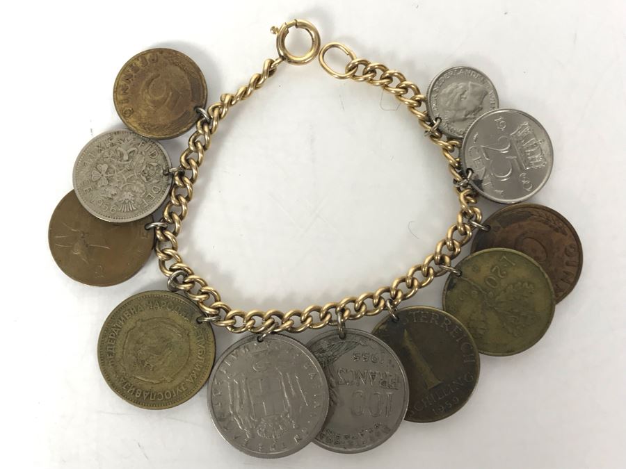 Mid-Century Charm Bracelet With Mid-Century Foreign Coins On Gold Filled Bracelet - Just Added [Photo 6]
