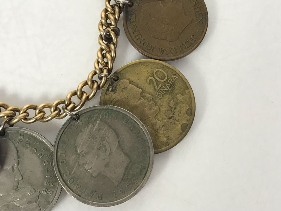 Mid-Century Charm Bracelet With Mid-Century Foreign Coins On Gold Filled Bracelet - Just Added [Photo 4]
