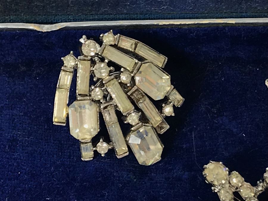 Vintage Weiss Rhinestone Statement Brooch Pin, Vintage Pair Of Trifari Clip-On Earrings And Vintage Eisenberg & Sons Original Jewelry Box - Just Added [Photo 8]