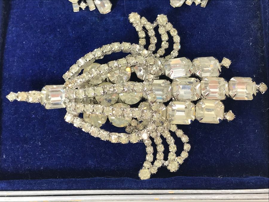 Vintage Weiss Rhinestone Statement Brooch Pin, Vintage Pair Of Trifari Clip-On Earrings And Vintage Eisenberg & Sons Original Jewelry Box - Just Added [Photo 7]