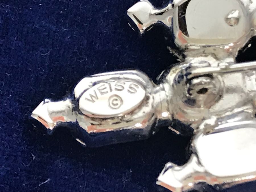 Vintage Weiss Rhinestone Statement Brooch Pin, Vintage Pair Of Trifari Clip-On Earrings And Vintage Eisenberg & Sons Original Jewelry Box - Just Added [Photo 11]
