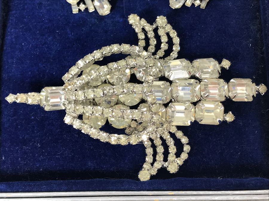 Vintage Weiss Rhinestone Statement Brooch Pin, Vintage Pair Of Trifari Clip-On Earrings And Vintage Eisenberg & Sons Original Jewelry Box - Just Added [Photo 6]