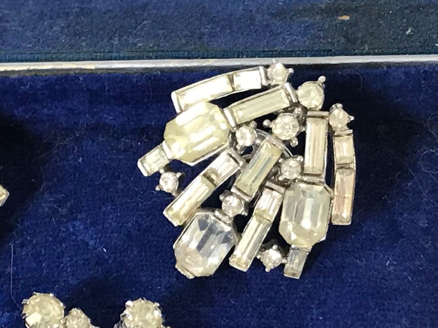 Vintage Weiss Rhinestone Statement Brooch Pin, Vintage Pair Of Trifari Clip-On Earrings And Vintage Eisenberg & Sons Original Jewelry Box - Just Added [Photo 9]