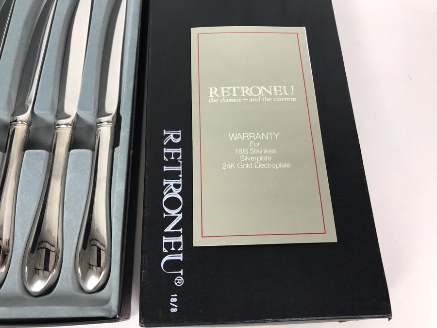 New Set Of (8) 18/8 Stainless Steel Steak Knives Roxbury By Retroneu With Boxes - Just Added [Photo 4]
