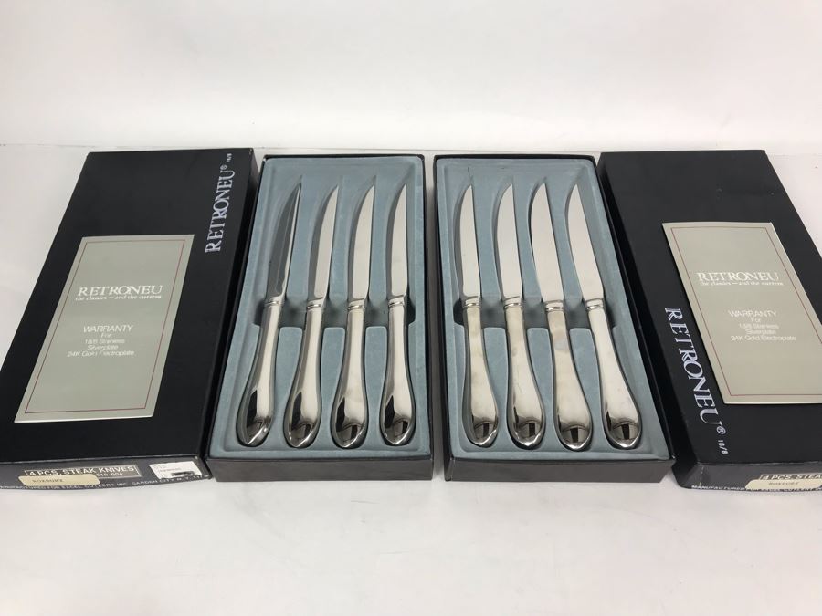New Set Of (8) 18/8 Stainless Steel Steak Knives Roxbury By Retroneu With Boxes - Just Added [Photo 2]