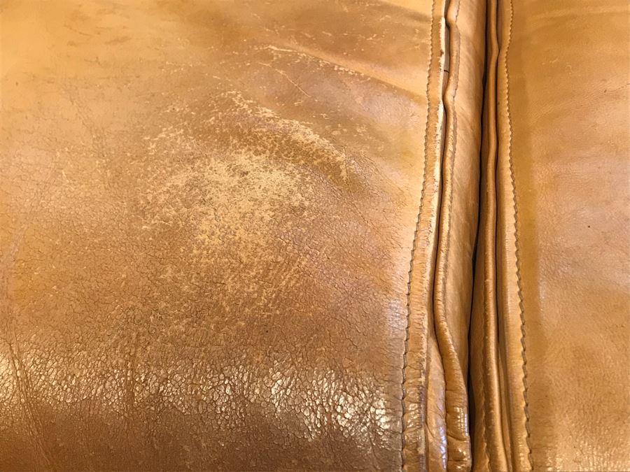 JUST ADDED - Vintage Italian Leather Roche Bobois Sofa Very Worn Perfect For Hipster Man Cave Library - See Photos For Wear 92W X 38D X 32H [Photo 11]