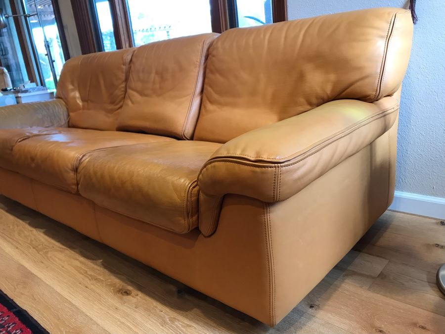 JUST ADDED - Vintage Italian Leather Roche Bobois Sofa Very Worn Perfect For Hipster Man Cave Library - See Photos For Wear 92W X 38D X 32H [Photo 16]