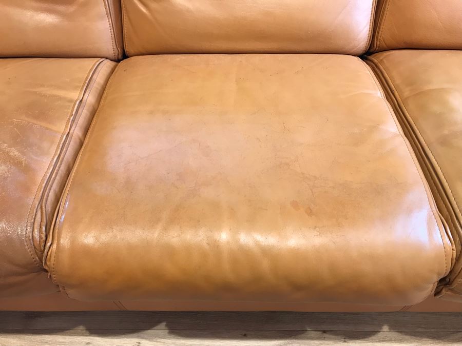 JUST ADDED - Vintage Italian Leather Roche Bobois Sofa Very Worn Perfect For Hipster Man Cave Library - See Photos For Wear 92W X 38D X 32H [Photo 12]