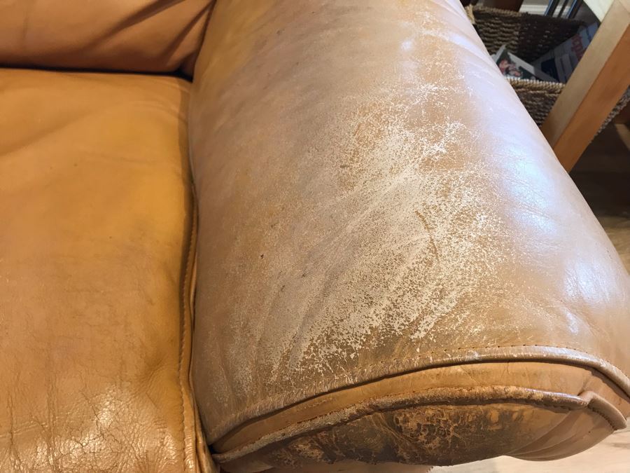 JUST ADDED - Vintage Italian Leather Roche Bobois Loveseat Sofa Very Worn Perfect For Hipster Man Cave Library - See Photos For Wear 72W X 32D X 32H [Photo 8]