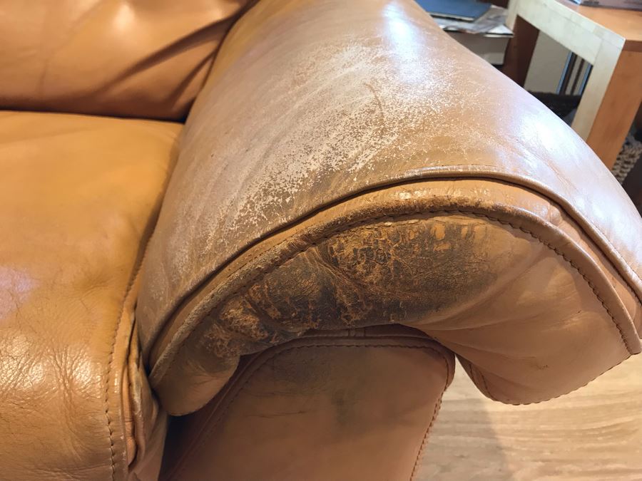 JUST ADDED - Vintage Italian Leather Roche Bobois Loveseat Sofa Very Worn Perfect For Hipster Man Cave Library - See Photos For Wear 72W X 32D X 32H [Photo 9]