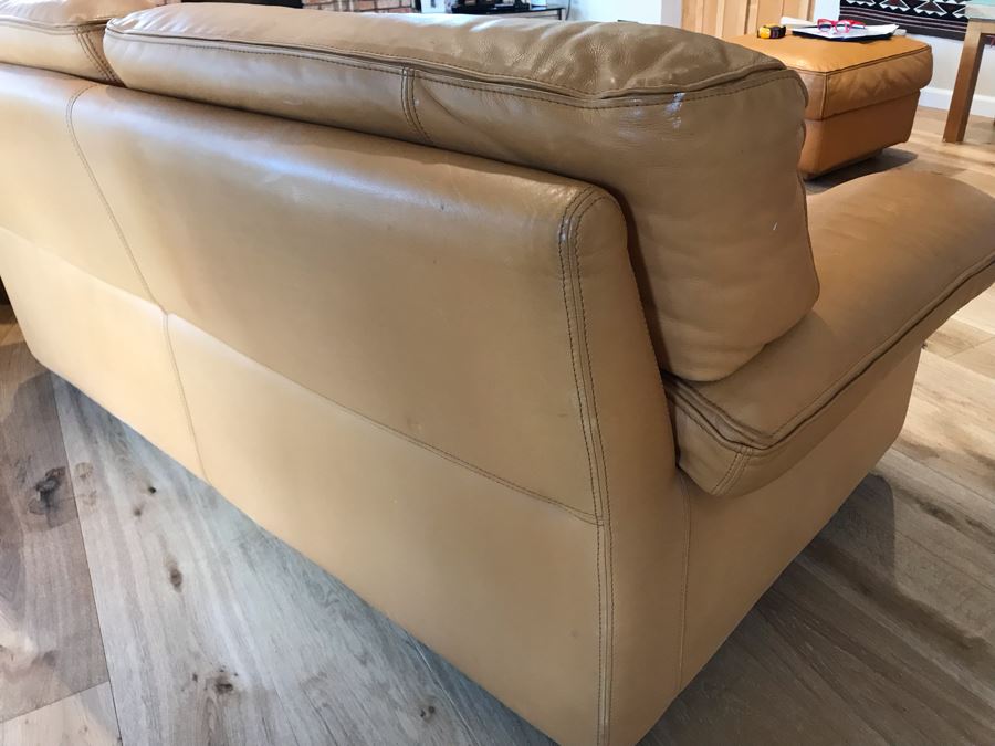 JUST ADDED - Vintage Italian Leather Roche Bobois Loveseat Sofa Very Worn Perfect For Hipster Man Cave Library - See Photos For Wear 72W X 32D X 32H [Photo 14]