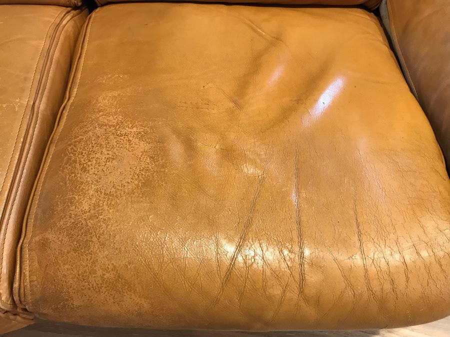 JUST ADDED - Vintage Italian Leather Roche Bobois Loveseat Sofa Very Worn Perfect For Hipster Man Cave Library - See Photos For Wear 72W X 32D X 32H [Photo 10]