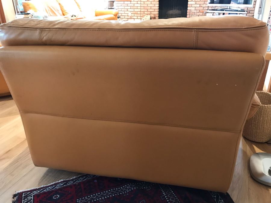 JUST ADDED - Vintage Italian Leather Roche Bobois Armchair With Ottoman Very Worn Perfect For Hipster Man Cave Library - See Photos For Wear - Slight Tear In Seat Cushion 48W X 40D X 32H [Photo 7]