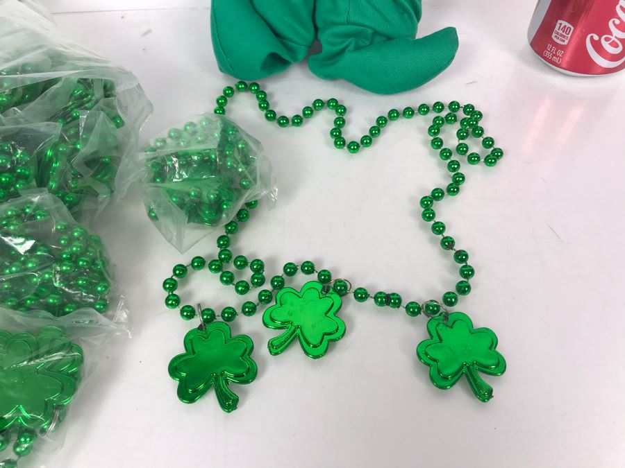 JUST ADDED - Collection Of Saint Patrick's Day Green Beaded Shamrock Necklaces Party Favors And Irish Shamrock Bear [Photo 3]