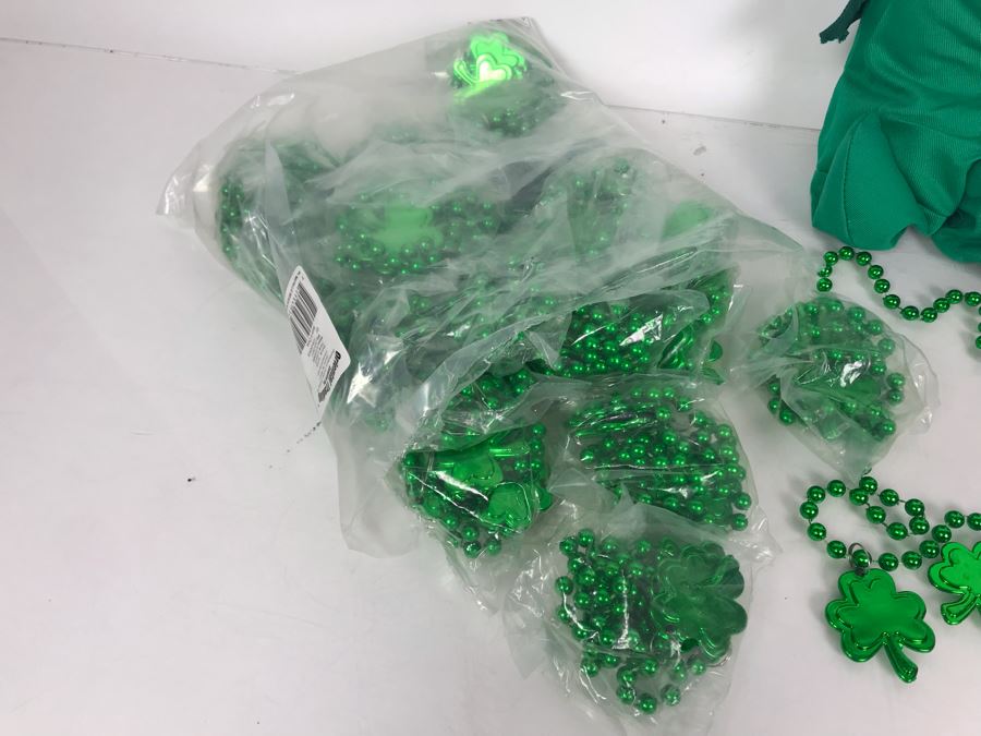 JUST ADDED - Collection Of Saint Patrick's Day Green Beaded Shamrock Necklaces Party Favors And Irish Shamrock Bear [Photo 4]