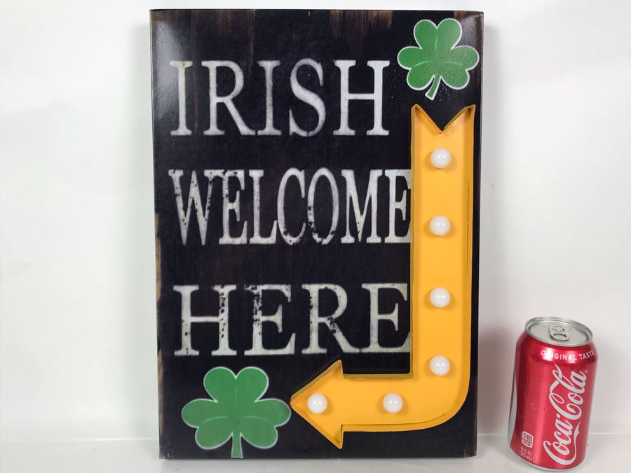 JUST ADDED - Irish Welcome Here Lighted Metal Wall Sign 11W X 15.5H [Photo 1]